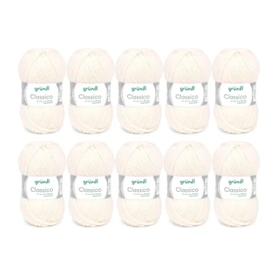 Immagine di Gründl Lana Classico (Filato per Maglia/Uncinetto Certificato Oeko Tex® in 50% Pura Vergine (Merino Superwash) e poliacrilico, 50 g/120 m, Ferri: 3,5 4,5, 10 gomitoli da g), Crema