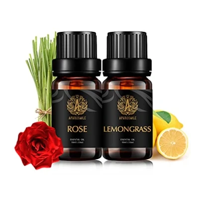 Immagine di Set di oli essenziali per aromaterapia grado terapeutico Kit rosa citronella, profumati 100% puri, diffusore, massaggio, umidificatore, 2 x 10 ml