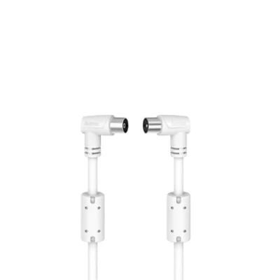 Immagine di Hama Cavo antenna TV angolato 90 (cavo coassiale maschio femmina, 95 db, 5 m, placcato oro, collegamento di un televisore a una presa muro o decoder), bianco