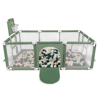 Immagine di Selonis Recinto Per Bambini Con 200 Palline 6 Cm, Playground Box, Verde: Turchese Scuro/Beige Pastello/Bianco/Menta