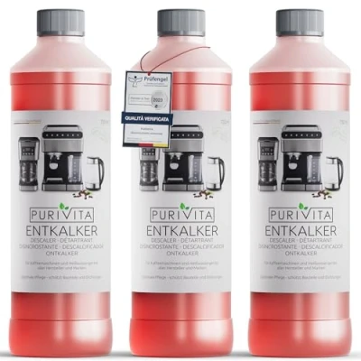 Immagine di PURIVITA Decalcificante Macchina Caffè applicabile a livello universale (3x750 ml) per da TUTTI i marchi comuni Anticalcare Macchine Caffe