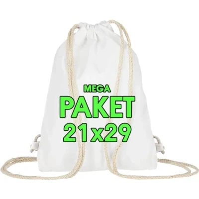 Immagine di Sacca in cotone da palestra per bambini, Set 21 x 29 cm Borsa sportiva piccola Zaino piccolo tela Borsa, certificata Oeko TEX® (10 pezzo, bianco)