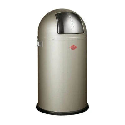 Immagine di WESCO Pushboy, pattumiera di colore argento nickel verniciato a polvere, volume 50 litri, grande aletta in acciaio inox, contenitore interno estraibile