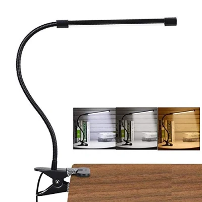 Immagine di Lampada Lettura Con Clip Luce Da Scrivania Led Pinza, 3 Modalità &amp; 10 Livelli Di Luminosità Caricatore Usb Flessibile Portatile Occhi Cura Per Notte Lavoro, 7W (Nero)