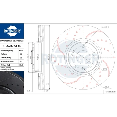 Immagine di ROTINGER Rotori disco freno (asse anteriore, Set di 2 pezzi) Con rivestimento anticorrosione, RT 20247 GL T5