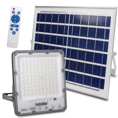 Immagine di EXTRASTAR Proiettore LED solare 200W con telecomando, luce bianca fredda 6500K, 20000LM, impermeabile IP67, adatto per esterni, giardino, cortile