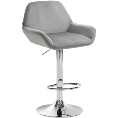 Immagine di CLP Sgabello da Bar Braga con Rivestimento in Velluto I Regolabile Altezza Struttura Metallo &amp; poggiapiedi Integrato, Colore:Grigio, Colore del Telaio:Cromo