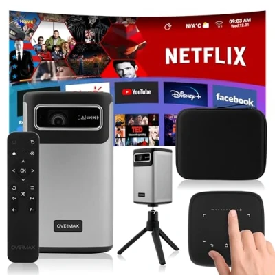 Immagine di Multipic 8.1 Proiettore Portatile Wireless con Risoluzione 4K, Luminosità 5000 Lumen, Auto Focus, Keystone, Android 9.0, Batteria Integrata 2,5h, Wi Fi, Bluetooth, Altoparlanti 5W