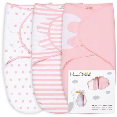 Immagine di Mama Cheetah Coperta di scagliotaggio per neonati, facile da fasciare, neonato, in cotone biologico, set fasciatura neonati e bambine, piccolo (0 3 mesi)