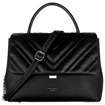 Immagine di David Jones Borsa a Tracolla Catena Trapuntata Donna Mano, Spalla, PU Pelle Messenger Crossbody Bag Borsetta Satchel Sera Chevron Clutch Nero