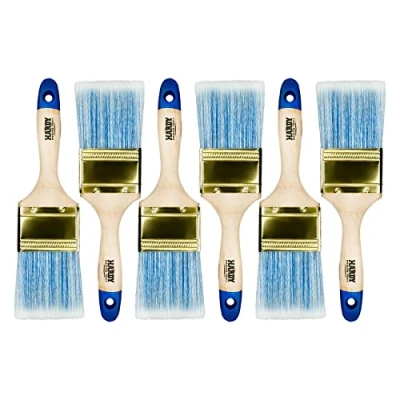 Immagine di HARDY Spazzola piatta serie 42 per dipingere con colori acrilici e vernici Setole sintetiche manico in legno una copertura efficiente uniforme, set di 6 pezzi Larghezza 60 mm