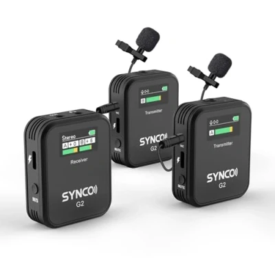 Immagine di SYNCO G2 (A2) Microfono Lavalier Wireless, Microfoni Clip Doppio Senza Fili 2.4Ghz Trasmissione 200m per Smartphone Fotocamera DSLR Youtube Live Streaming Vlogging