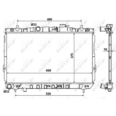 Immagine di NRF 53471 Radiatore motore Alluminio 668 375 16 con parti annesse Alette di raffreddamento saldate HYUNDAI: COUPE, Coupe II