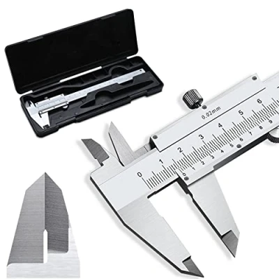 Immagine di Retoo Calibro analogico in Acciaio da 150 mm a Corsoio 150mm 6 Pollici Inox Micrometro di Misurazione Utensile per Misurzione Esterna Interna Profondità e Passo