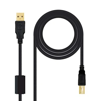 Immagine di Nanocable 10.01.1205 Cavo USB 2.0 per stampante con ferrite, tipo A/M B/M, maschio maschio, nero, 5.0 mts