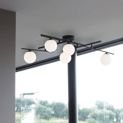 Immagine di Ideallux Ideal Lux plafoniera Atlas nera, a 5 luci in vetro metallico