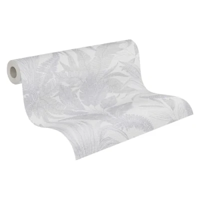 Immagine di Livingwalls Carta da parati 396541 con foglie di palma in grigio, argento floreale alta qualità struttura fine ed effetto metallico 10,05m x 0,53m Made Germany