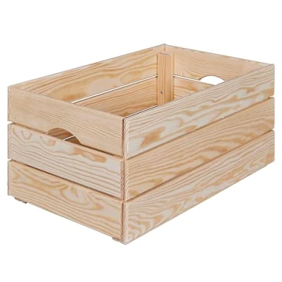 Immagine di Inter Link Cassa in legno impilabile massello per frutta, verdura, vino, giardino, bagno, stanza dei giochi Pratica e salvaspazio 65 x 31,5 23cm Valloni L