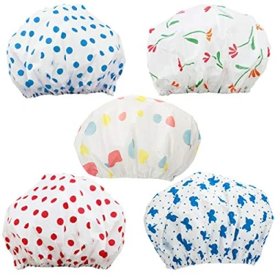 Immagine di com four® 5X Cuffia per Doccia Impermeabile Proteggere l&#039;acconciatura, da Bagno Flessibile con Elastico Motivi Diversi, Ø 26 x 13 cm (05 Pezzi mescola)