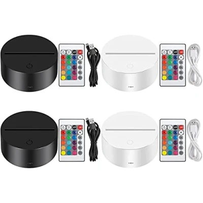 Immagine di Thlevel 4 Pezzi 3D Night LED Lampada Base 7 Colori Regolabile a con Telecomando e Cavo USB, Light Decorazione Domestica Luce