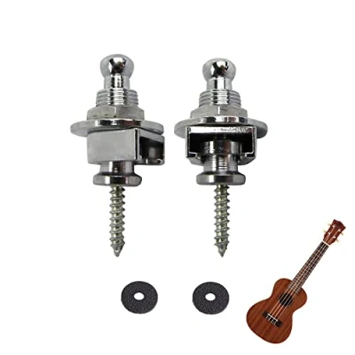 Immagine di Naisfei 2 Pezzi Serratura Cinghia per Chitarra,Serratura Chitarra Metallo Strap Locks Anti stripping con Viti la Sostituzione Della Acustica Elettrica(Argento)