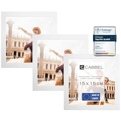 Immagine di CABBEL confezione da tre (3 pezzi) cornici 15x15 cm in legno MDF bianco con vetro plexi infrangibile/Moderno