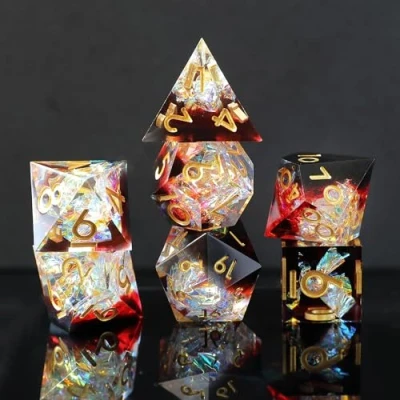 Immagine di Dadi D&amp;D D4 D6 D8 D10 D12 D20 D% DND Set 7 pezzi Poliedrici Fatti a Mano Resina con Bordi Affilati per Dungeons and Dragons Pathfinder Roll Giochi da tavolo RPG MTG Confezione Regalo