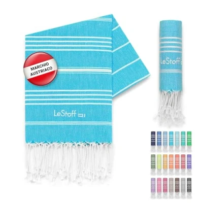 Immagine di LeStoff Asciugamano Hammam Premium 100% Cotone Bio Prelavaggio, Eco Sostenibile, Assorbente, Asciuga Veloce Ideale per Spiaggia Bagno Doccia Yoga Viaggio (50 x 100 cm, Aqua)