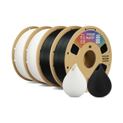 Immagine di OVERTURE Filamento PLA 1.75mm, 4kg Bobina(8.8lbs), Precisione Dimensionale +/ 0.02 mm, per Stampante 3D (Nero 1kg*2+Bianco 1kg*2)