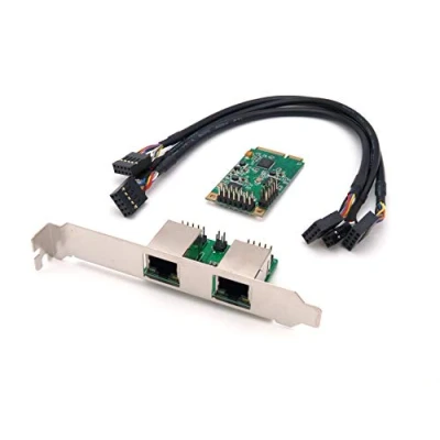 Immagine di Computer District Scheda di Rete Controllo Mini PCI Express (mPCIe PCIe) 2 Porte RJ45 Gigabit Ethernet 10/100/1000Mbps Chipset Realtek RTL8111 equerres Low e High Profil