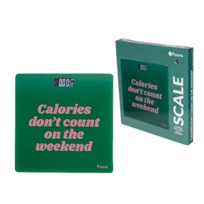 Immagine di Fisura Bilancia da bagno digitale &quot;calories don&#039;t count&quot;. in vetro. elettronica fino a 180 kg con precisione di 50 gr, tecnologia Step On. 30 x cm
