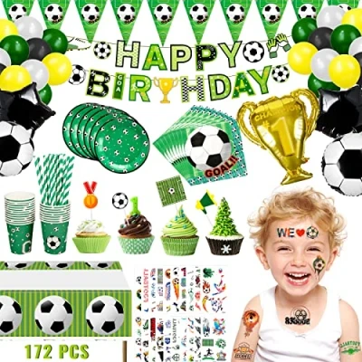 Immagine di Withosent Set di 172 stoviglie da calcio, per feste compleanno, bambini, 20 ospiti
