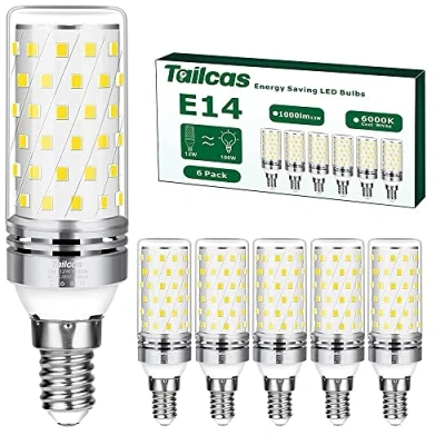 Immagine di Lampadine LED E14 12W, 6 pezzi Luce Bianca Fredda 6000K, Equivalente 100W Lampada Alogena, 1000lm, Non Dimmerabile Nessun Sfarfallio Risparmio Energetico Lampadina E14,CA 220 240V (Bianco Freddo)