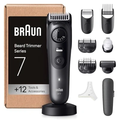 Immagine di Braun Regolabarba Uomo Series 7, +12 Strumenti Da Barbiere, Lama ProBlade Affilata A Vita, Fino 120 Minuti Di Autonomia, Selettore Precisione Con 40 Lughezze E Blocco, BT7545, Grigio