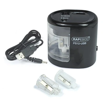 Immagine di Rapesco 1449 Temperamatite Elettrico Automatico PS12 USB con Ricarica o Batterie (non incluse), Nero