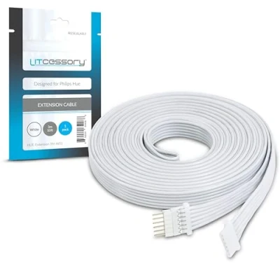 Immagine di Litcessory Cavo di Prolunga per Philips Hue Lightstrip Plus (3m, 1 Pezzo, Bianco MICRO 6 PIN V4)