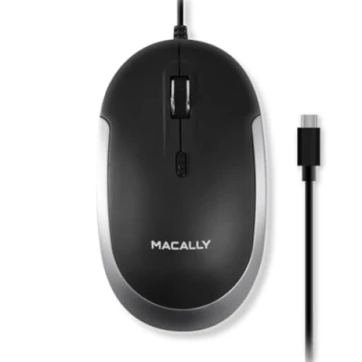 Immagine di MacAlly mouse USB di tipo C, design sottile e compatto, C per MacBook Pro, iMac, PC, ecc. Semplice layout a 3 pulsanti rotella scorrimento con interruttore DPI, comodo plug &amp;