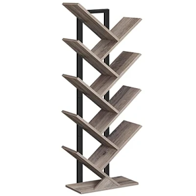 Immagine di HOOBRO libreria ad albero, scaffale a 9 livelli autoportante, industriale con ripiani in legno, ufficio domestico, Greige e Nero, EBG08SJ01G1