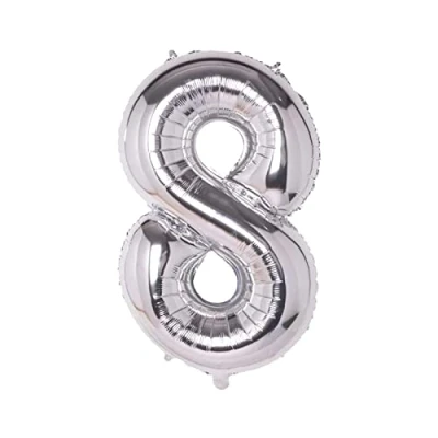 Immagine di Super Mundo palloncini di compleanno 8 argento, palloncino 8, numero compleanno, decorazione ragazze, numeri per feste, 43 cm (numero argento）