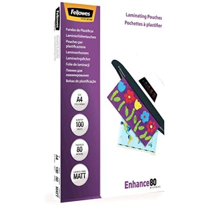 Immagine di Fellowes 5452103 Pouches Opache Enhance80, Formato A4, 80 Micron, Confezione da 100 Pezzi