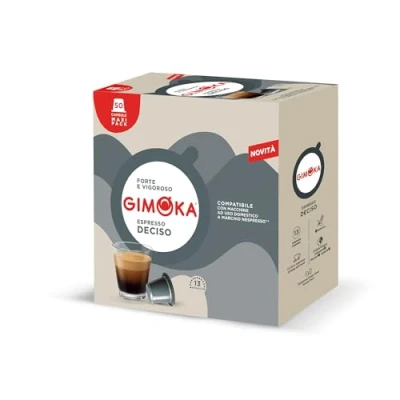 Immagine di Gimoka, Espresso Deciso, Intensità 13/13, 50 Capsule Compatibili con Sistema Nespresso, Tostatura Prolungata, Caffè Forte e Corposo Note di Cacao Amaro Legni Pregiati