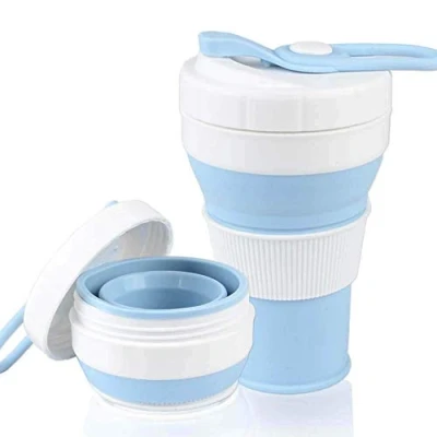 Immagine di AniSqui Tazza da Viaggia a prova di perdite, [Bocca con filetto] (450ml 16oz, BPA gratuito Silicone caffè Ripiegabile Pieghevole), Portatile Riutilizzabile