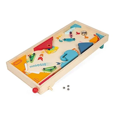 Immagine di Janod Flipper in Legno Retrò Giochi di Società Gioco Abilità Sviluppo della Strategia e Concentrazione Certificato FSC Dall&#039;Età 5 Anni, J02088