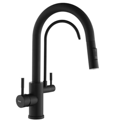 Immagine di Rea Rubinetto Cucina Eco Fresh Black Mat Miscelatore Lavello in Ottone Calda e Fredda Regolabile Monocomando (Nero opaco)