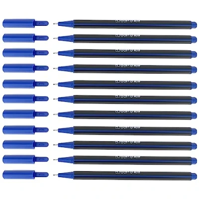 Immagine di D.RECT 105257, Set di 12 Penne a Punta Fine D408 / Per L&#039;uso Quotidiano Scrittura e Materiale Scolastico/Alta Qualità Circa 0,4 mm/Blu