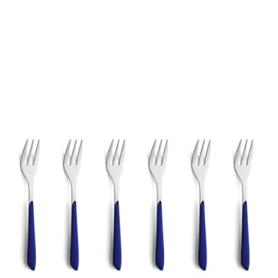Immagine di Kuppels PRISMA Set di posate per forchetta da torta in acciaio inox 18/0, 6 pezzi, persone, con manici plastica alta qualità, colore blu indaco, antiruggine e lavabile lavastoviglie