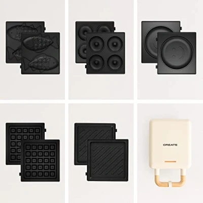 Immagine di CREATE/STONE 2 IN 1 + 5 piastre Bianco/Sandwich con intercambiabili Sandwich grill, Waffle, Taiyaki, Pancake e ciambelle