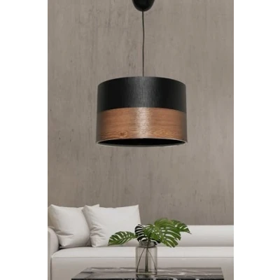 Immagine di Guillot Lampada a Sospensione D30cm Metallo Nero e Tessuto Marrone Menzzo