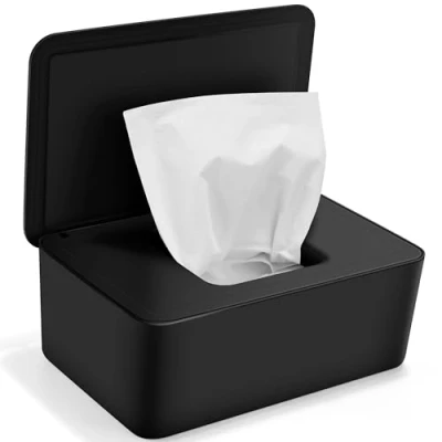 Immagine di Scatola Porta Salviette per Bambini, Umide, Dispenser Neonati, Umide con Coperchio, di Carta Umida Casa e Ufficio, Nero