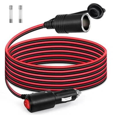 Immagine di GUNGY 3 Metri Prolunga Accendisigari 12V/24V Presa con Interruttore 16AWG Cavo di Auto Impermeabile Fusibile 15A per Camper Caravan Frigo Compressore